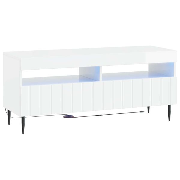 LED телевизионен кабинет Бял гланц Инженерна дървесина