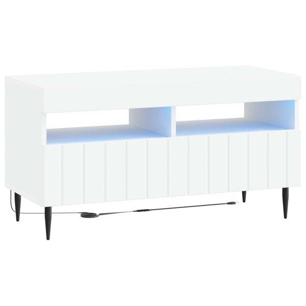 LED телевизионен кабинет Бяло Инженерна дървесина