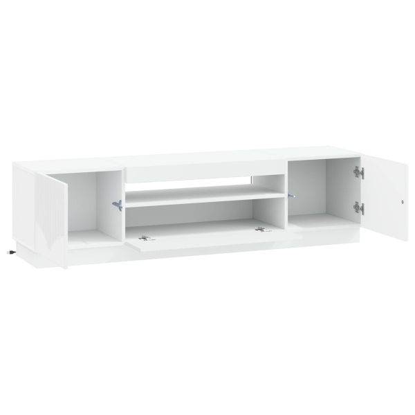 LED телевизионен кабинет Бяло Инженерна дървесина