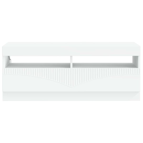 LED телевизионен кабинет Бяло Инженерна дървесина