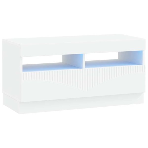 LED телевизионен кабинет Бяло Инженерна дървесина