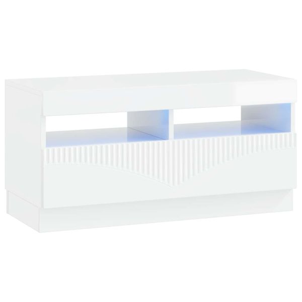 LED телевизионен кабинет Бял гланц Инженерна дървесина