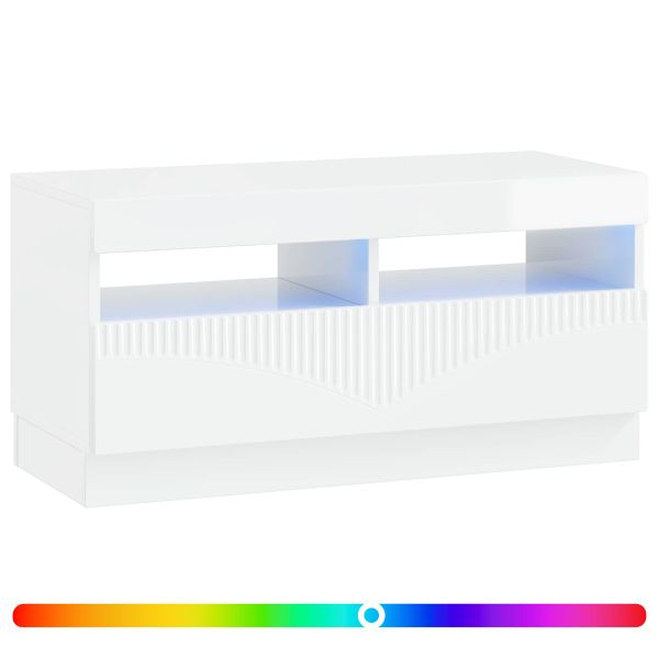 LED телевизионен кабинет Бял гланц Инженерна дървесина