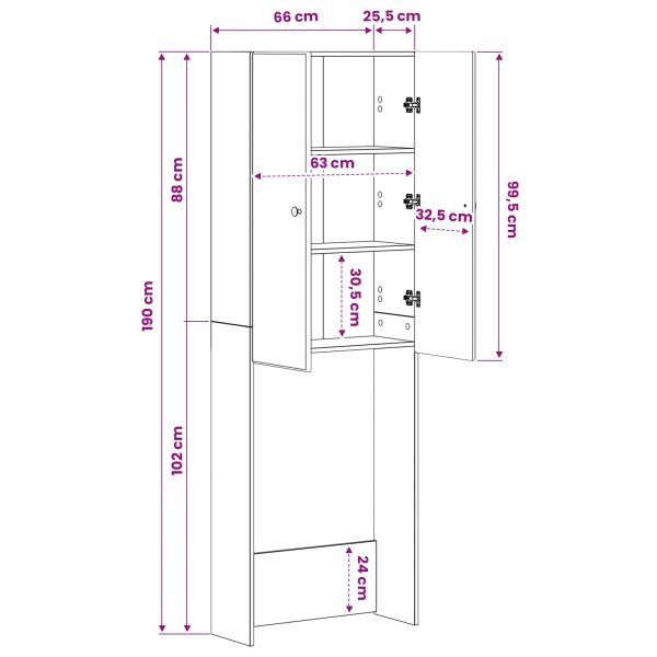 Тоалетна Шкаф BREDA Черно 66 x 25,5 x 190 см