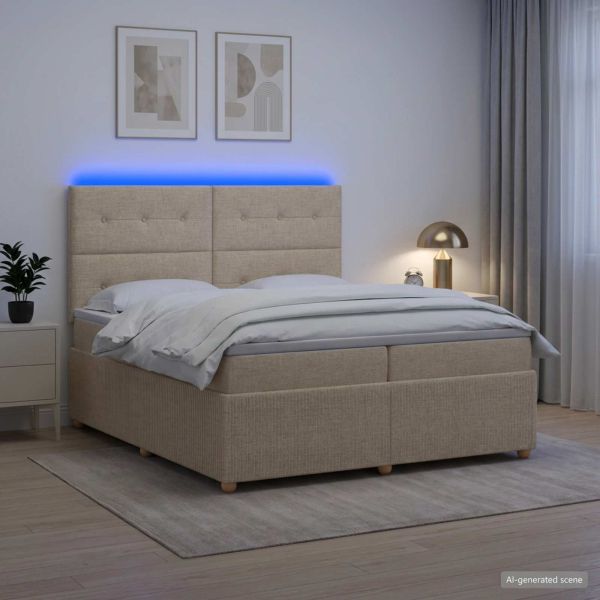 LED легло с матрак с LED ленти Кремаво 200 x 200 cm Текстил