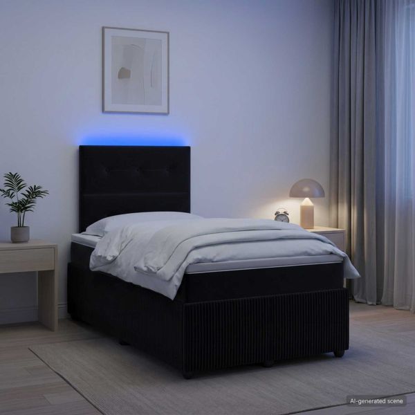 LED легло с матрак с LED ленти Черно 120 x 190 cm Кадифе