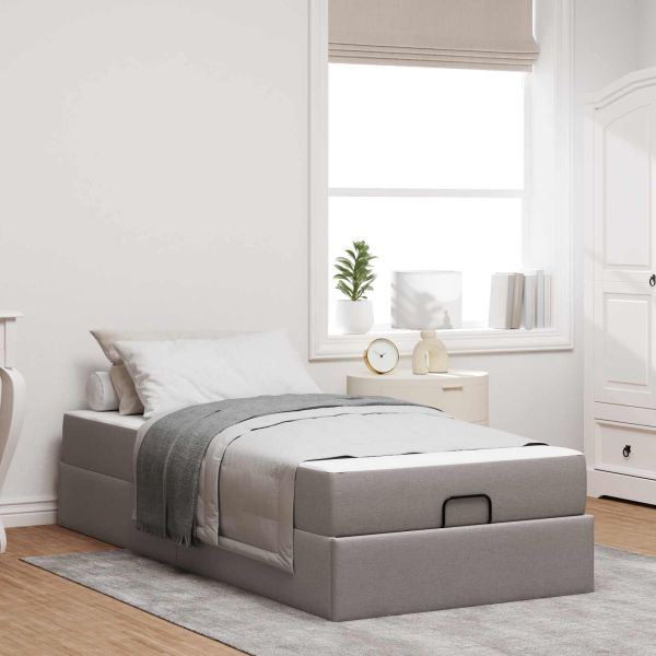 Рамка за легло с матрак 2 бр. Таупе текстил
