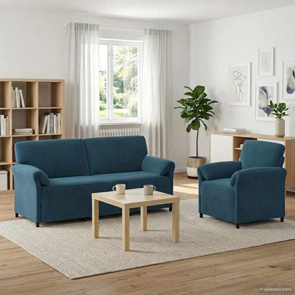 Комплект дивани 2 бр. Синьо Кадифе
