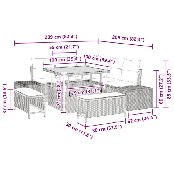 Градински Софа Комплект 8 бр. Черно полиратан