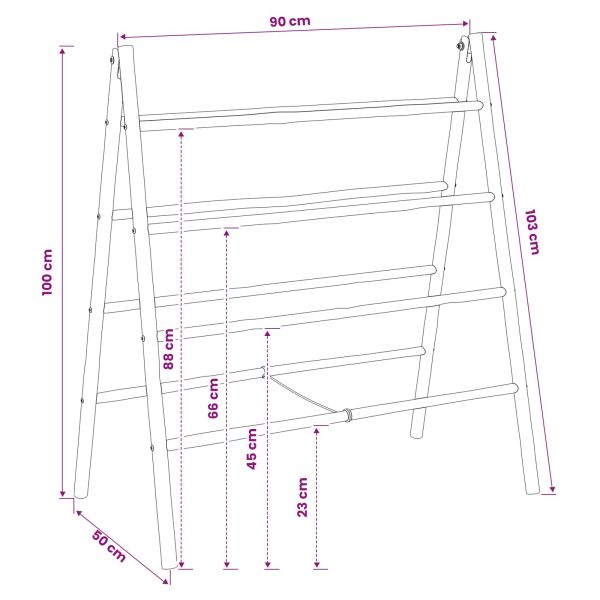 Двустранна стълба за одеяла Черно 90 x 50 x 100 cm Бамбук
