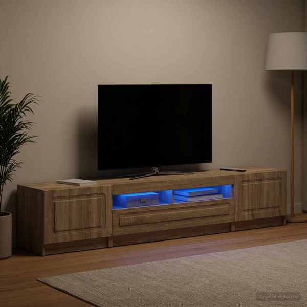 5 части LED ТВ шкаф Дъб сонома Инженерна дървесина
