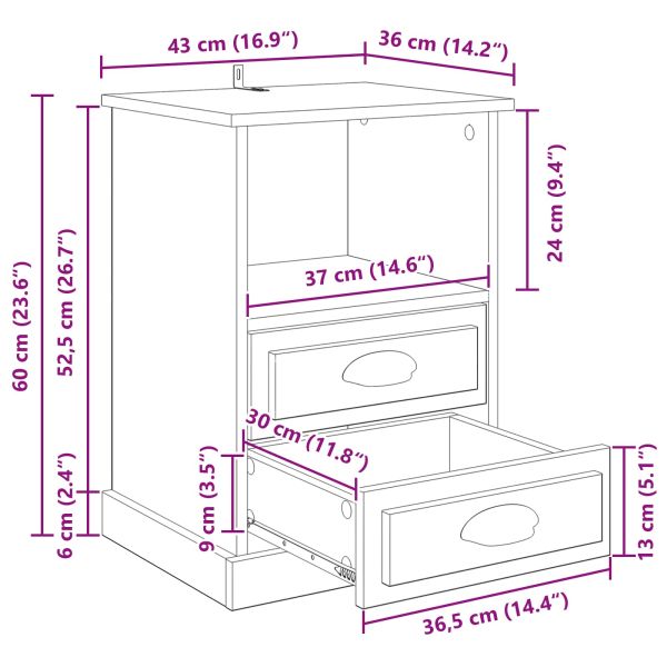 Нощен шкаф Дъб 36 x 43 x 60 см Инженерна дървесина