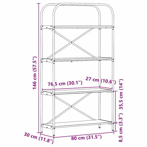 Рафт за книги 4 нива 80 x 30 x 146 см Инженерна дървесина
