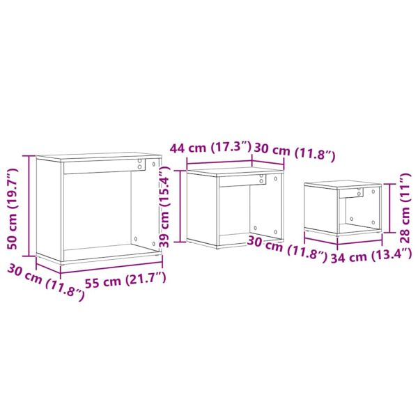 Н nesting маса 3 бр. Черния дъб 55 x 30 x 50 см