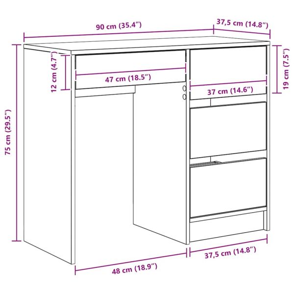 Бюро Димян дъб Инженерна дървесина 90 x 37.5 x 75 см