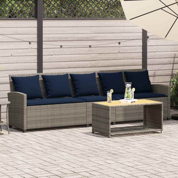 Градински диван с възглавници 5-местен сив полиратан