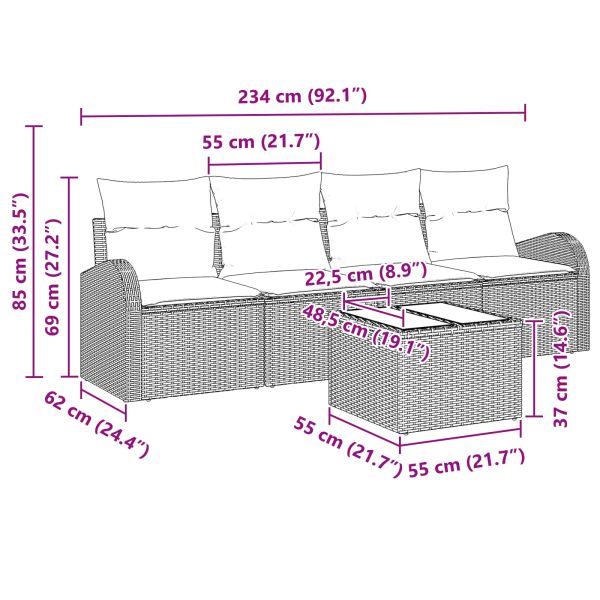 Градински Софа Комплект 5 pcs 4-Seater Сиво полиратан