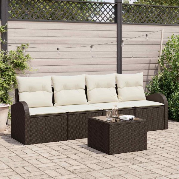 Градински Софа Комплект 5 pcs 4-Seater Кафяво и кремаво