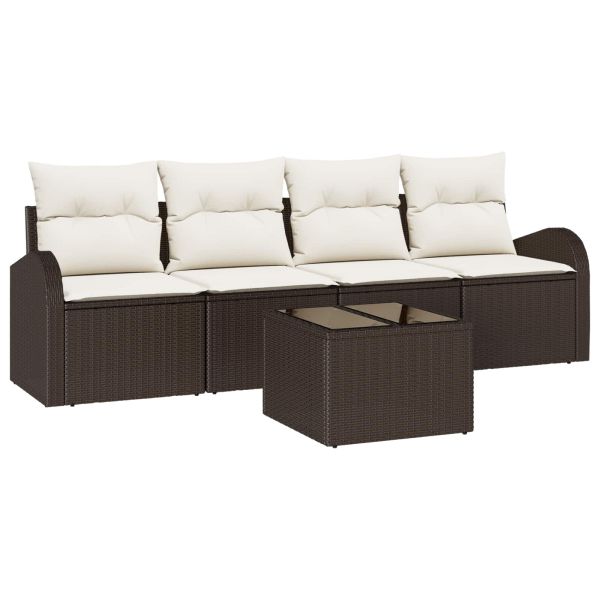 Градински Софа Комплект 5 pcs 4-Seater Кафяво и кремаво