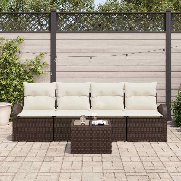 Градински Софа Комплект 5 pcs 4-Seater Кафяво и кремаво