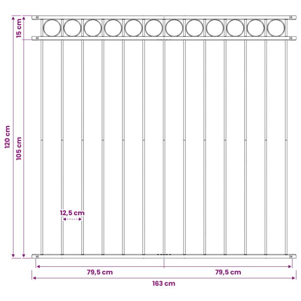 Елемент на оградата ASSEN 163 x 120 см Стомана Сиво