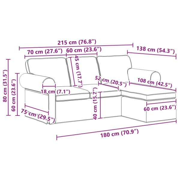 Диван Черно 215 x 138 x 80 см текстил