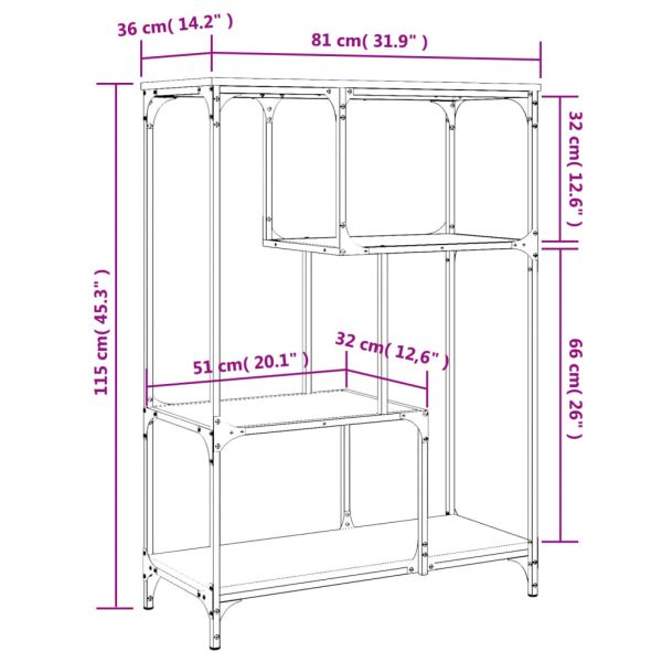 Рафт за книги 3 нива 81 x 36 x 115 cm Опушен дъб
