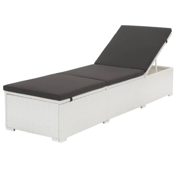 Шезлонг с шалте, полиратан, бял