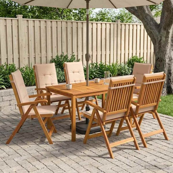 7-Piece Garden Dining Set Натурално Солидно акациево дърво