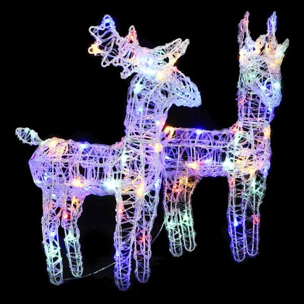 Коледни елени, 2 бр, многоцветни, 80 LED, акрил