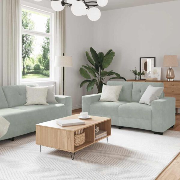 2 Piece Sofa Set with Cushions Light Grey Velvet - Untranslated
