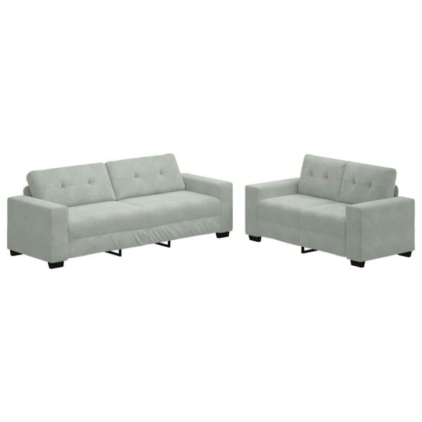 2 Piece Sofa Set with Cushions Light Grey Velvet - Untranslated