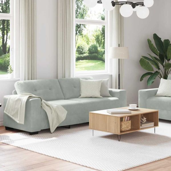 2 Piece Sofa Set with Cushions Light Grey Velvet - Untranslated