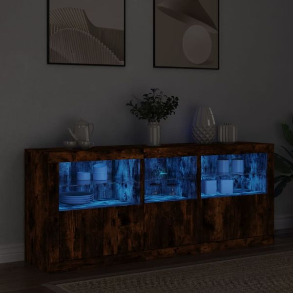 Сайдборд с LED светлини, oпушен дъб, 162x37x67 см