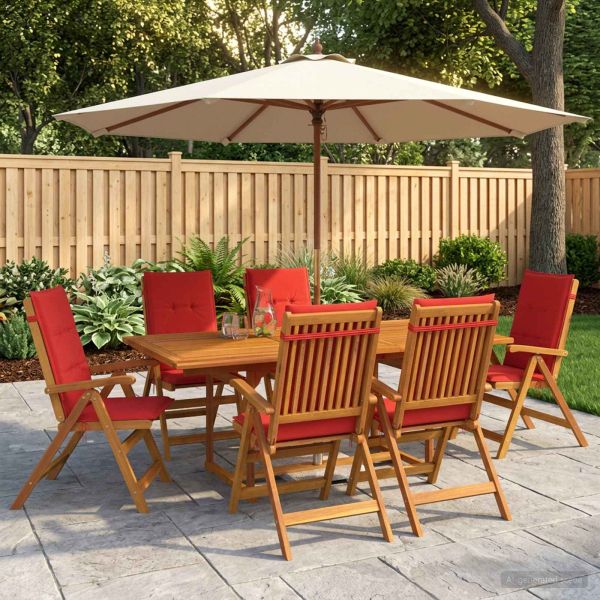 Градински трапезен комплект от 7 части Натурално