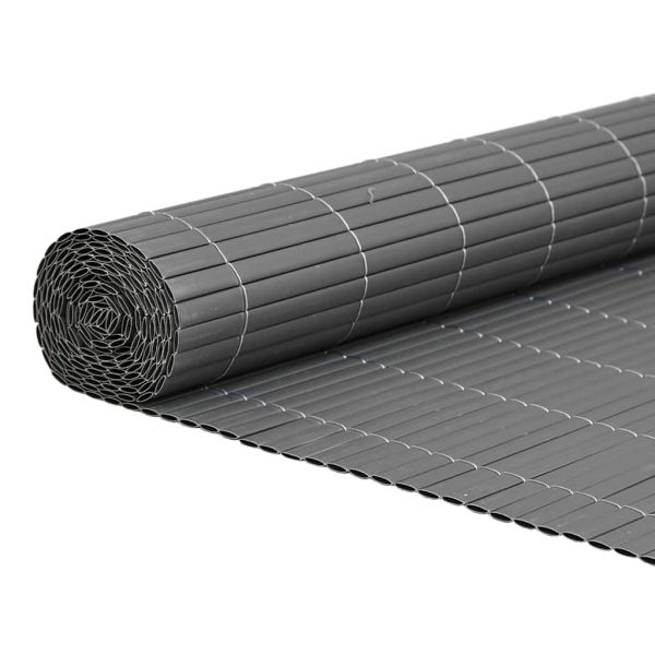 Градинска ограда, двустранна, сива, 1,8x3 м, PVC