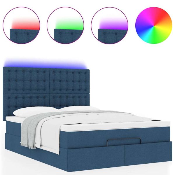 Османска легло с матрак и LED, синьо, 140x190 см, плат