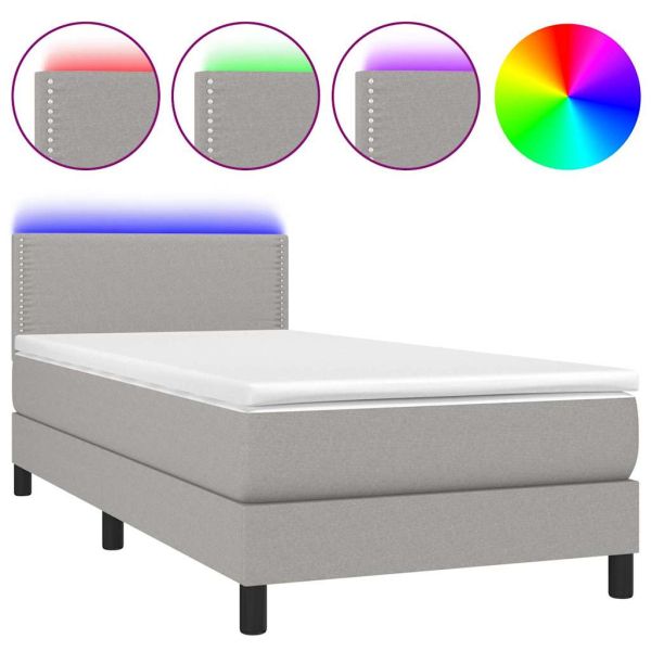 Боксспринг легло с матрак и LED, светлосиво, 90x200 см, плат