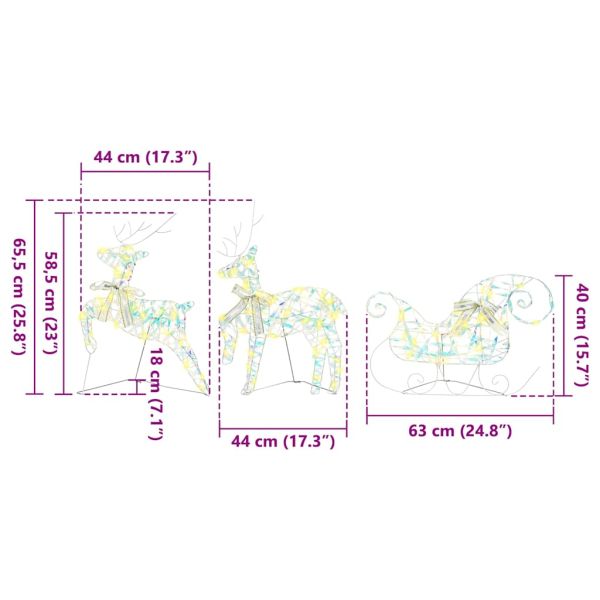 LED елени 3 бр. Топло бяло 44 x 18 x 65,5 см PET