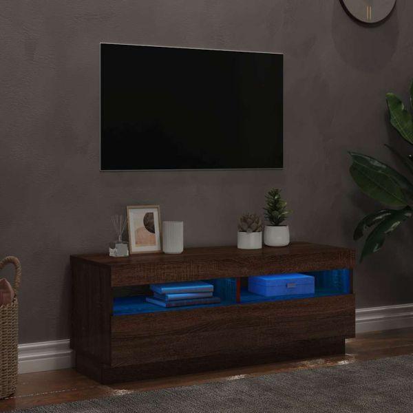 ТВ шкаф с LED осветление, кафяв дъб, 100x35x40 см