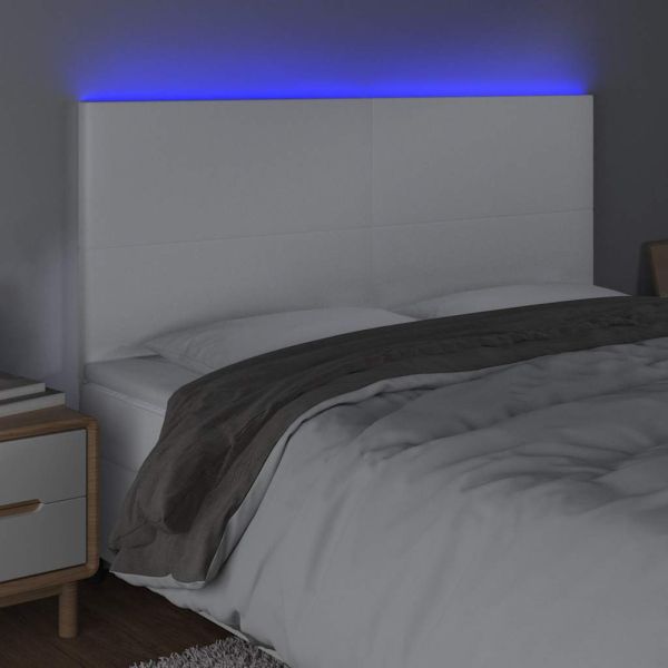LED горна табла за легло, бяла, 160x5x118/128см изкуствена кожа