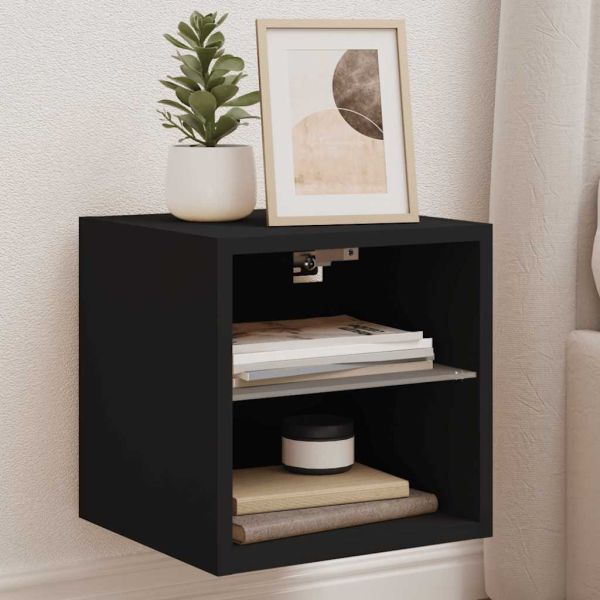 Стенен ТВ шкаф с LED осветление, черен, 30x28,5x30 см
