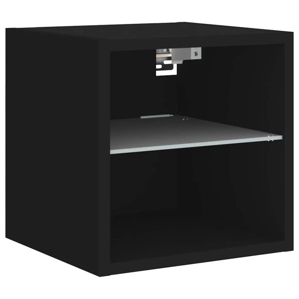 Стенен ТВ шкаф с LED осветление, черен, 30x28,5x30 см