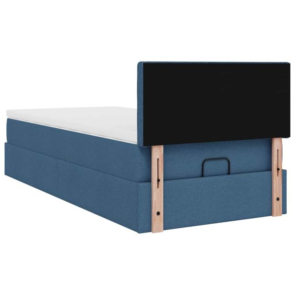 Османска легло с матрак и LED, синьо, 90x200 см, плат