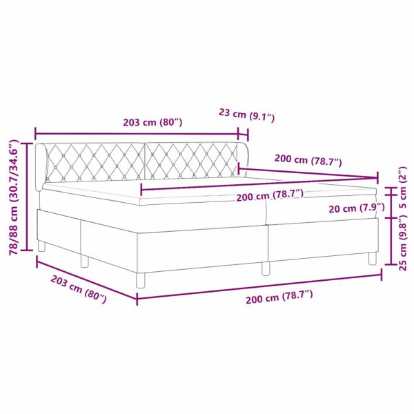 Легло с пружинирана основа с матрак Черно 200 x 200 cm Кадифе