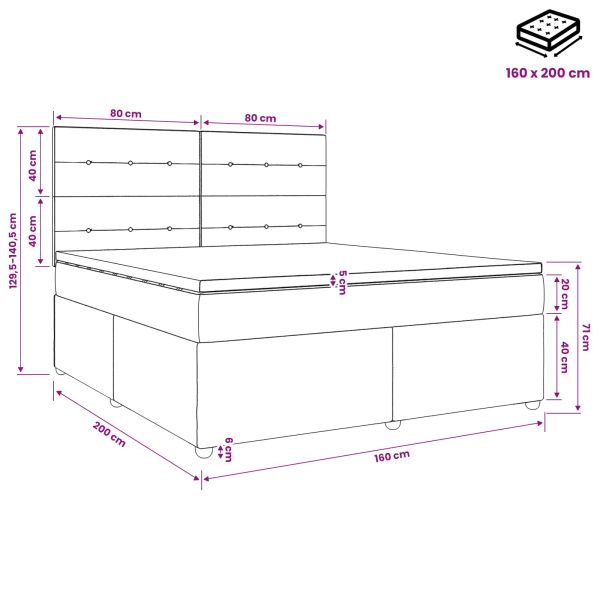 Континентално легло с матрак Светлосиво 160 x 200 cm Текстил
