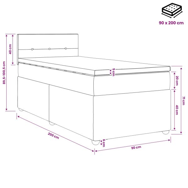 Континентално легло с матрак Синьо 90 x 200 cm Текстил