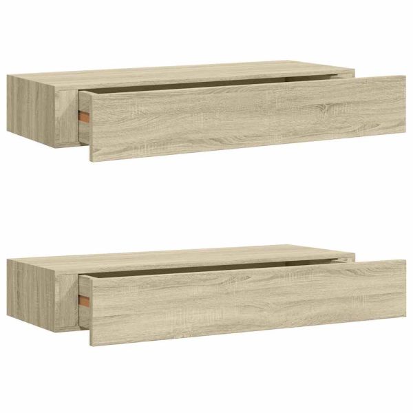 Стенни рафтове с чекмеджета, 2 бр, дъб, 60x23,5x10 см, МДФ
