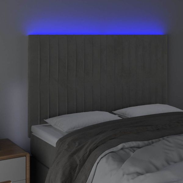LED горна табла за легло, светлосива, 144x5x118/128 см, кадифе