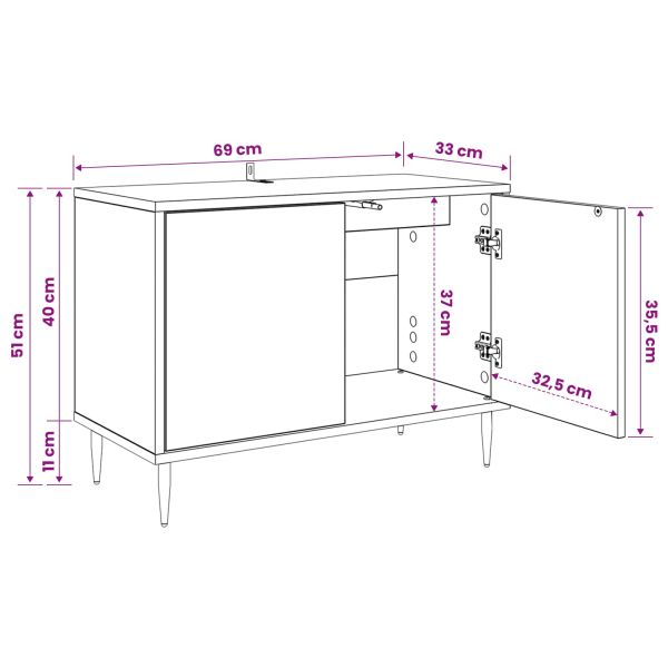ТВ шкаф WIJHE 69 x 33 x 50,5 см Черен дъб Инженерна дървесина